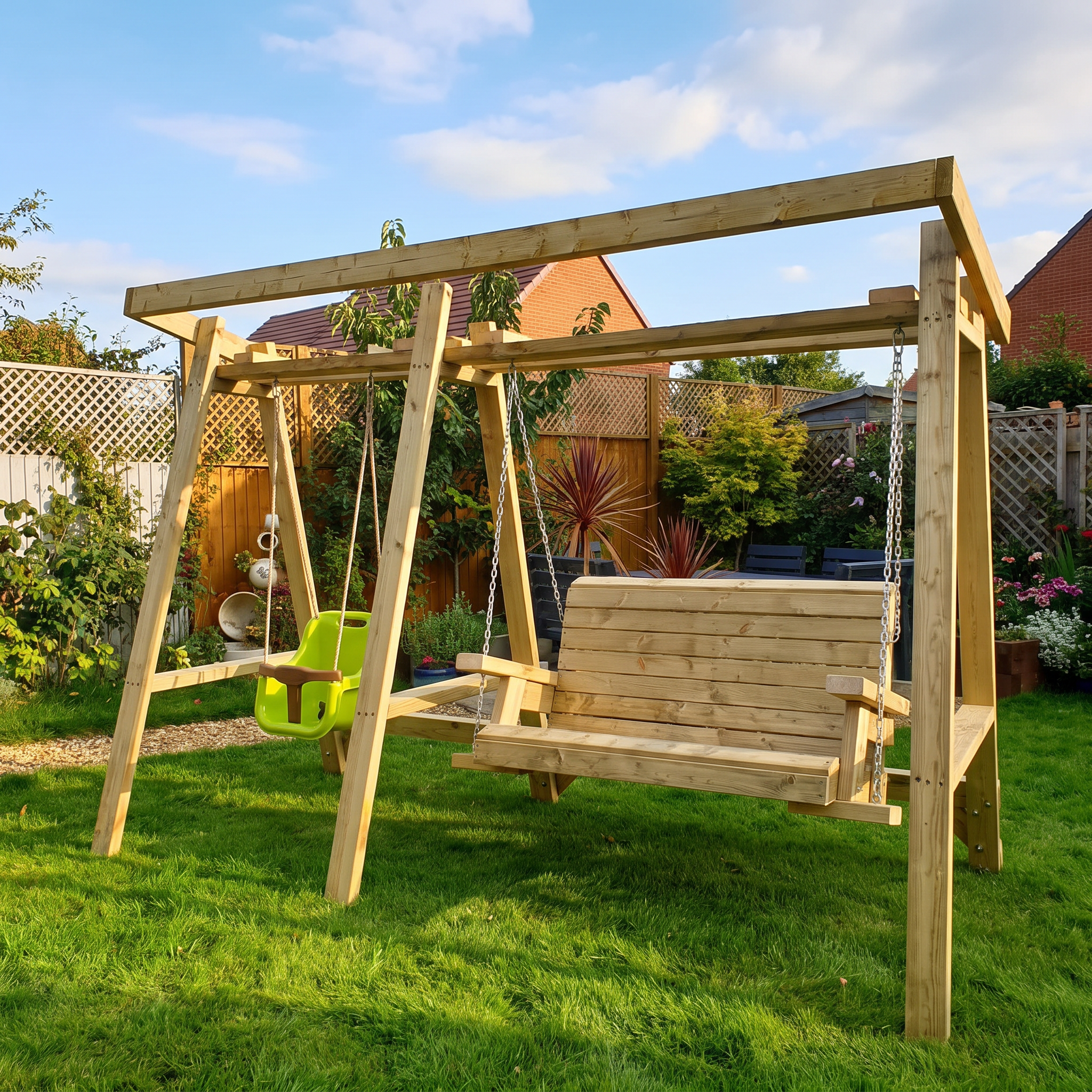 Handmade timber garden swing set
