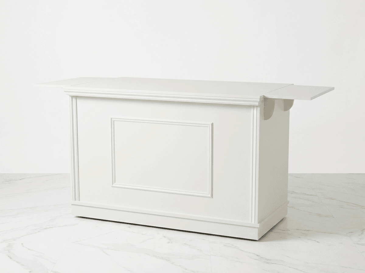 White fold-out mobile bar counter