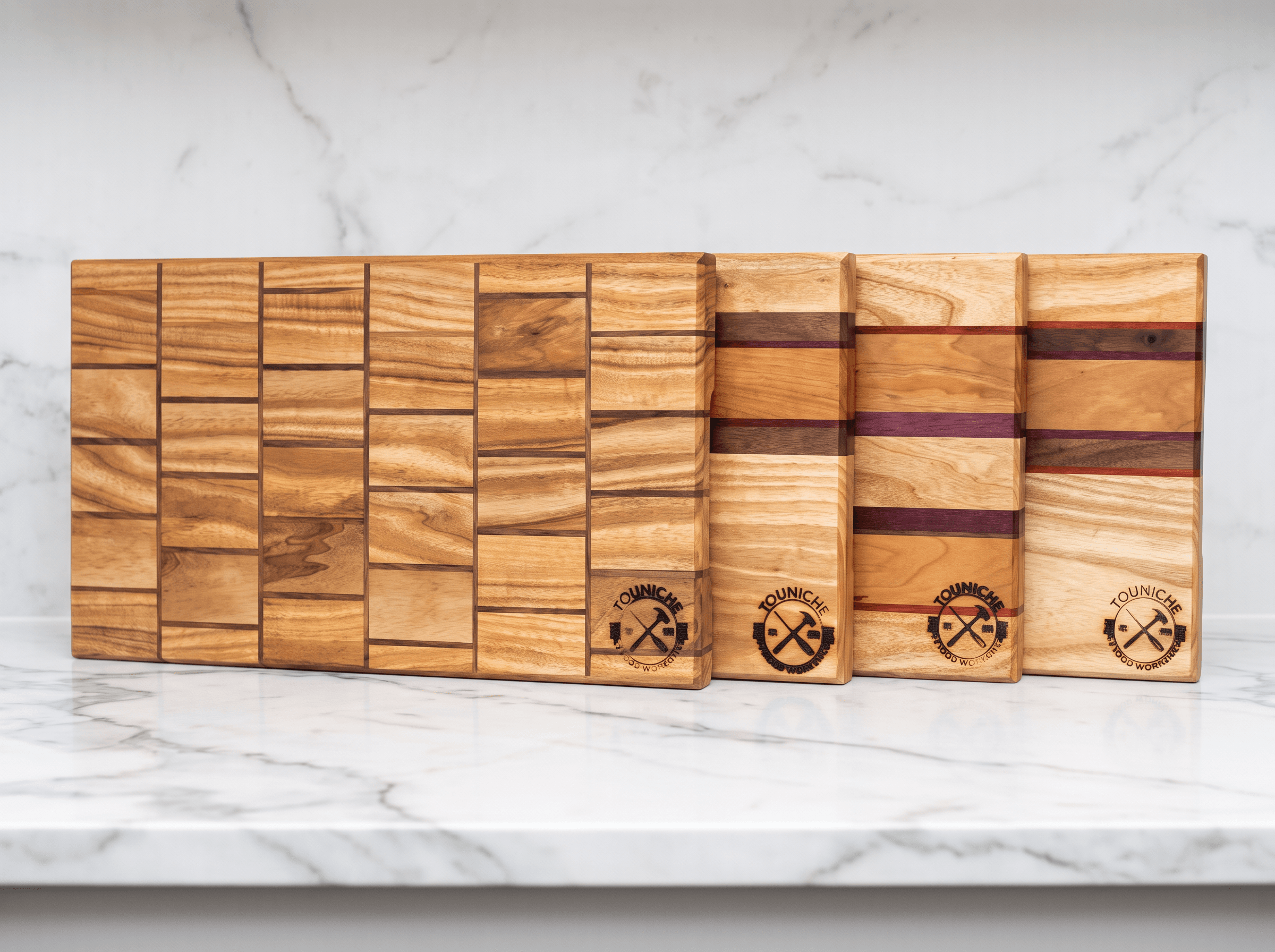 A collection of handmade hardwood cutting boards